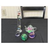 Kerry Glass Hand Made in Ireland - Mixed Glass - Tall Stacking Column, Teapot & Marbles