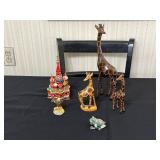 Hand-Painted Giraffe Figurines & Assorted Wooden Animals
