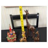 Hand-Painted Giraffe Figurines & Assorted Wooden Animals