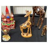 Hand-Painted Giraffe Figurines & Assorted Wooden Animals