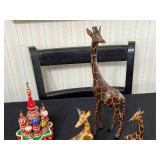 Hand-Painted Giraffe Figurines & Assorted Wooden Animals