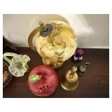 Fenton Topaz Opalescent Basket, Antique Brass Globe on Stand - World Map Decor & More!