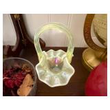 Fenton Topaz Opalescent Basket, Antique Brass Globe on Stand - World Map Decor & More!