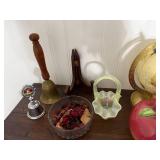 Fenton Topaz Opalescent Basket, Antique Brass Globe on Stand - World Map Decor & More!