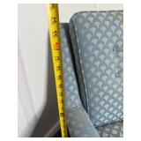 VTG Blue Scallop Pattern Upholstered Wingback Chair & Matching Ottoman (Lot of 2)