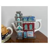 Assorted Ceramic Village House Teapots & Bakery Building Set