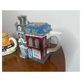 Assorted Ceramic Village House Teapots & Bakery Building Set