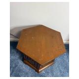Vintage Hexagonal Wood End Table with Two Paneled Doors & Ring-Pull Hardware