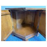Vintage Hexagonal Wood End Table with Two Paneled Doors & Ring-Pull Hardware