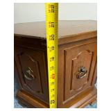 Vintage Hexagonal Wood End Table with Two Paneled Doors & Ring-Pull Hardware