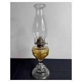 Antique Glass Oil Lamp with Amber Shade and Clear Chimney