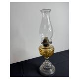 Antique Glass Oil Lamp with Amber Shade and Clear Chimney