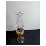 Antique Glass Oil Lamp with Amber Shade and Clear Chimney