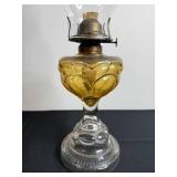 Antique Glass Oil Lamp with Amber Shade and Clear Chimney