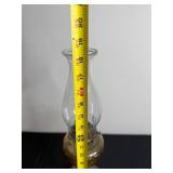 Antique Glass Oil Lamp with Amber Shade and Clear Chimney