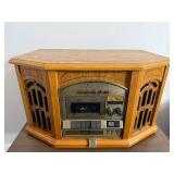 Vintage Wood Console Radio with Cassette Tape Deck & Record Player (untested)