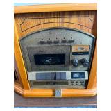 Vintage Wood Console Radio with Cassette Tape Deck & Record Player (untested)
