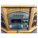 Vintage Wood Console Radio with Cassette Tape Deck & Record Player (untested)