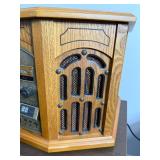 Vintage Wood Console Radio with Cassette Tape Deck & Record Player (untested)