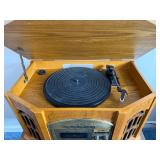 Vintage Wood Console Radio with Cassette Tape Deck & Record Player (untested)