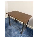 Industrial Wood-Top Rolling Cart with Metal Frame and Wire Shelf