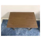 Industrial Wood-Top Rolling Cart with Metal Frame and Wire Shelf