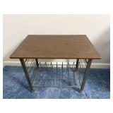 Industrial Wood-Top Rolling Cart with Metal Frame and Wire Shelf