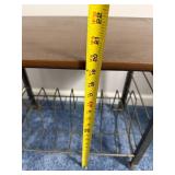 Industrial Wood-Top Rolling Cart with Metal Frame and Wire Shelf