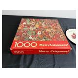 Springbok 1000-Piece Merry Crispness Jigsaw Puzzle (contents unverified) - Norman Rockwell Plate (Lot of 2)