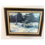 Framed Winter Scene Print - Horse-Drawn Sleigh in Snow - Silver Anniversary Edition