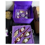 Jim Shore White Woodland Ornaments - Enesco Glass Christmas Balls in Purple Box