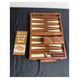 Vintage Leather Backgammon Set in Case with Dice Cups & Instruction Pamphlet