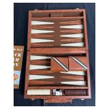 Vintage Leather Backgammon Set in Case with Dice Cups & Instruction Pamphlet
