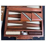 Vintage Leather Backgammon Set in Case with Dice Cups & Instruction Pamphlet