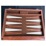 Vintage Leather Backgammon Set in Case with Dice Cups & Instruction Pamphlet