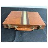 Vintage Leather Backgammon Set in Case with Dice Cups & Instruction Pamphlet