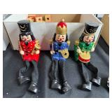 Three Nutcracker Soldiers with Christmas Ornaments & Alphabet Blocks - Holiday Decor