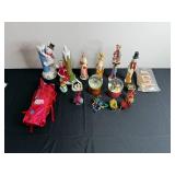 Assorted Christmas Ceramic Figurines & Glass Snow Globes - Snowmen, Santa & Nativity Scenes