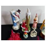 Assorted Christmas Ceramic Figurines & Glass Snow Globes - Snowmen, Santa & Nativity Scenes