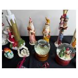 Assorted Christmas Ceramic Figurines & Glass Snow Globes - Snowmen, Santa & Nativity Scenes