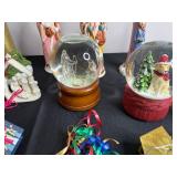 Assorted Christmas Ceramic Figurines & Glass Snow Globes - Snowmen, Santa & Nativity Scenes