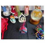 Assorted Christmas Ceramic Figurines & Glass Snow Globes - Snowmen, Santa & Nativity Scenes