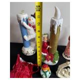 Assorted Christmas Ceramic Figurines & Glass Snow Globes - Snowmen, Santa & Nativity Scenes