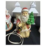 Assorted Christmas Decor - Gingerbread House, Santa Figurine & White Lanterns