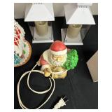 Assorted Christmas Decor - Gingerbread House, Santa Figurine & White Lanterns