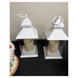 Assorted Christmas Decor - Gingerbread House, Santa Figurine & White Lanterns