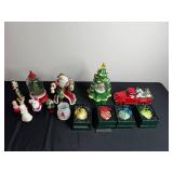 Assorted Christmas Decor - Santa Figurine, Evergreen LED Water Globe & Ornament Set