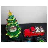 Assorted Christmas Decor - Santa Figurine, Evergreen LED Water Globe & Ornament Set