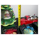 Assorted Christmas Decor - Santa Figurine, Evergreen LED Water Globe & Ornament Set
