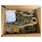 Ceramic Christmas Figurine with Wreath Detail - Gold Mesh Garland & Evergreen Sprigs